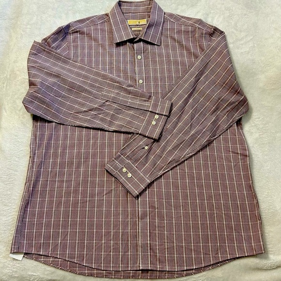 Michael Kors Men's Plaid Button Down Shirt - Burgandy and White - Picture 2 of 4